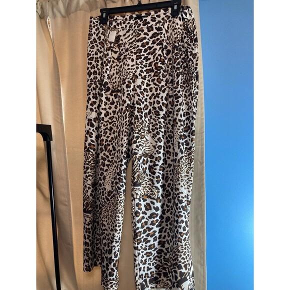 Animal Print Womens Large Aqua Brand lightweight wide leg Side Zip - Picture 1 of 6